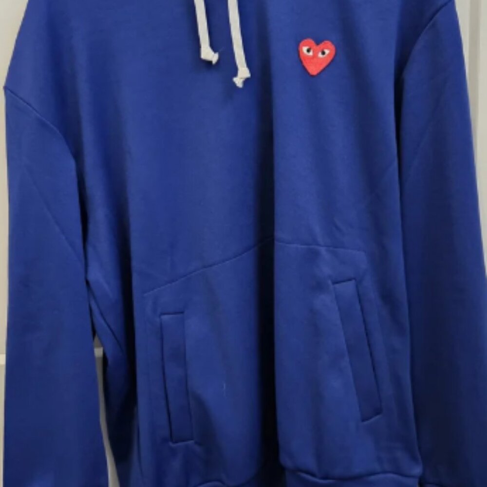 Comme des Garcons Blue Hoodie with Red Heart Patch